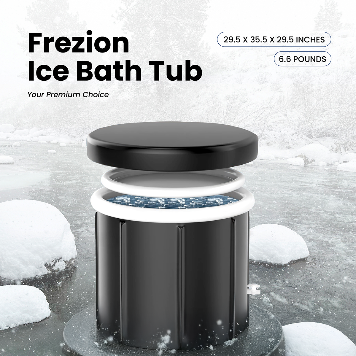 Frezion XL Ice Bath Tub – 110 Gal Insulated Cold Plunge with Cover | Premium Foldable Recovery Pod for Athletes & Wellness, Home & Outdoor Use (Black)