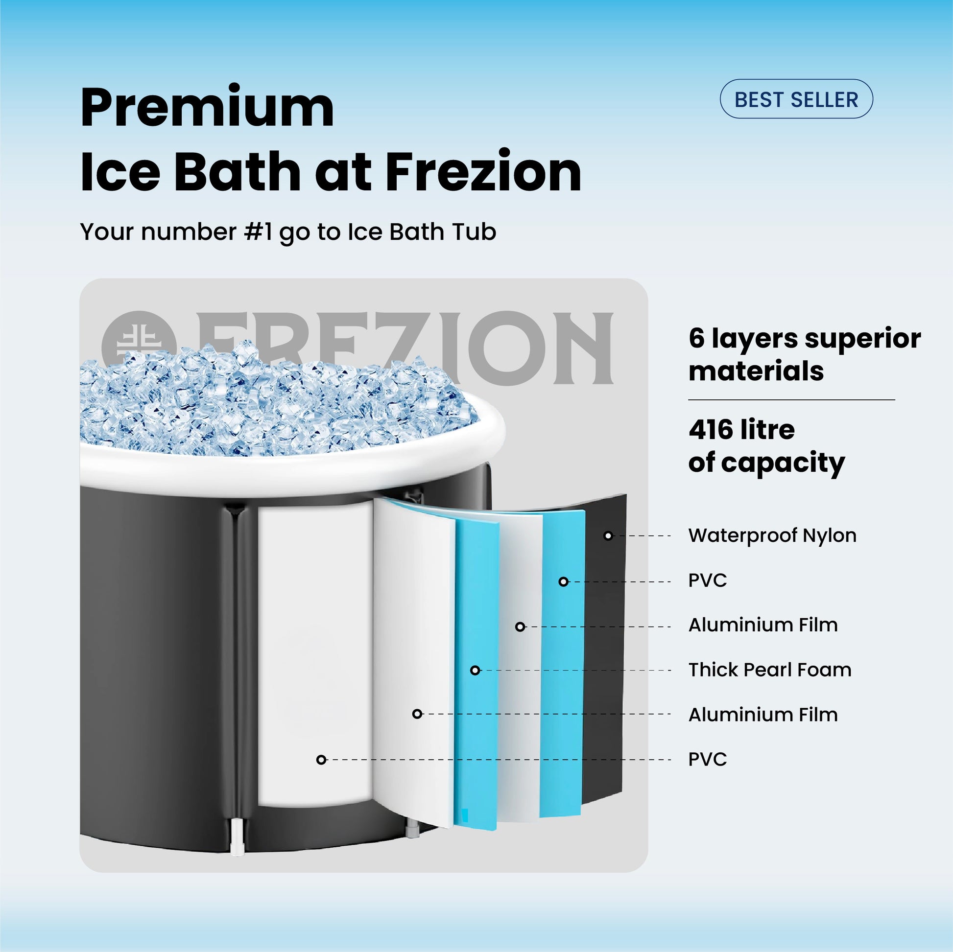 Frezion XL Ice Bath Tub – 110 Gal Insulated Cold Plunge with Cover | Premium Foldable Recovery Pod for Athletes & Wellness, Home & Outdoor Use (Black)