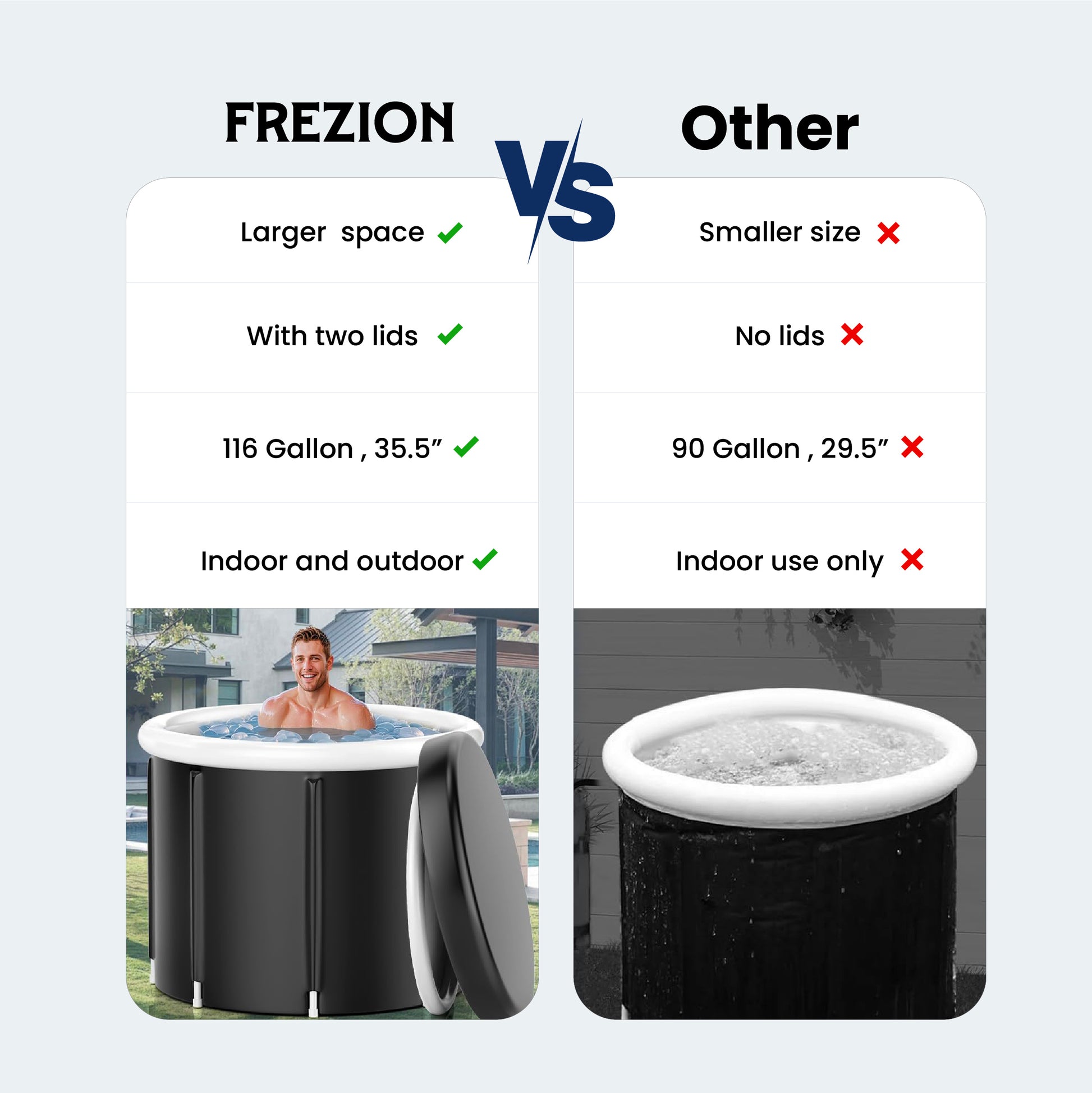 Frezion XL Ice Bath Tub – 110 Gal Insulated Cold Plunge with Cover | Premium Foldable Recovery Pod for Athletes & Wellness, Home & Outdoor Use (Black)